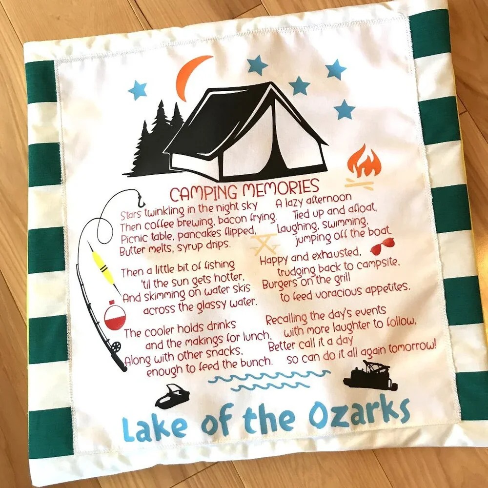 Fishing Boating Pillow Cover: Lake of Ozarks Tent Camping Lakehouse Decor, 18x18